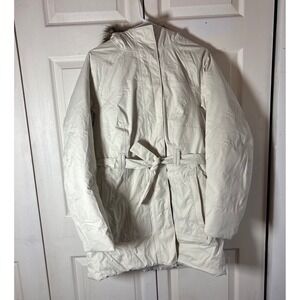 The North Face HyVentParka Wmn's L Cream/White Belted Hooded FauxFur Trim Jacket